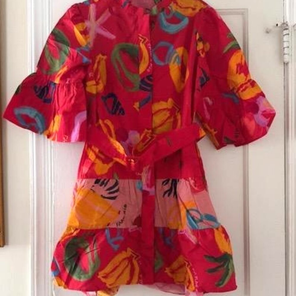FARM Rio Mixed Fruits Ocean Belted Mini Dress Spring - Picture 5 of 15